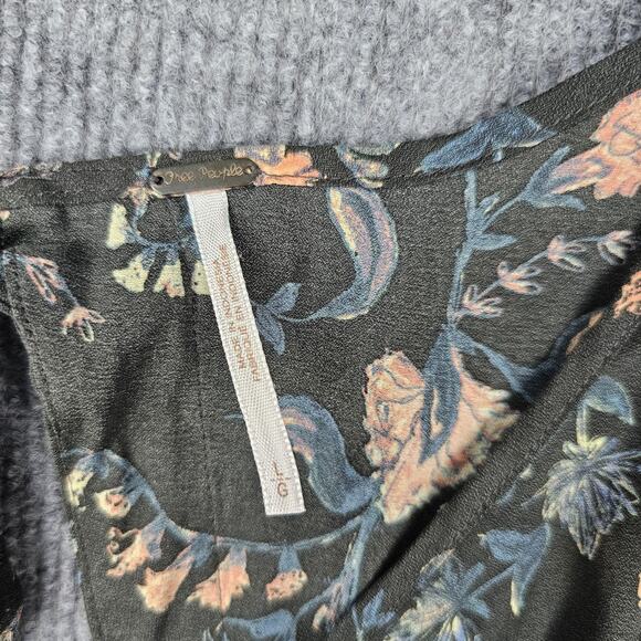 Free People Dress Womens Large Floral Long Sleeve Boho Ruffle Mini Tie Open Back - Picture 2 of 8